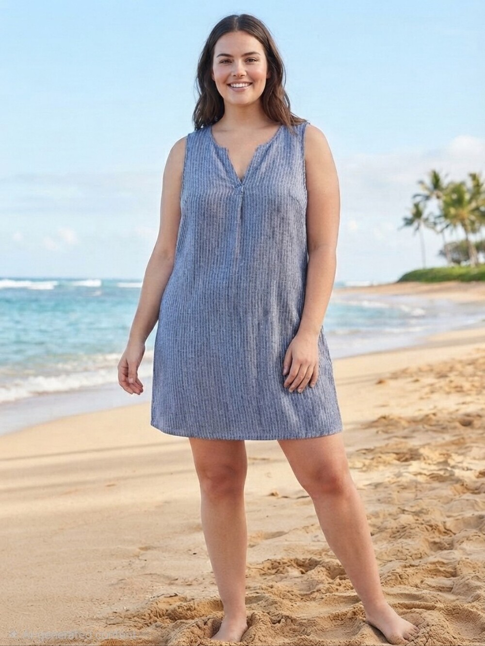 Beachlunchlounge Tally Stripe Sleeveless Cotton & Linen Mini Dress 3X Blue White